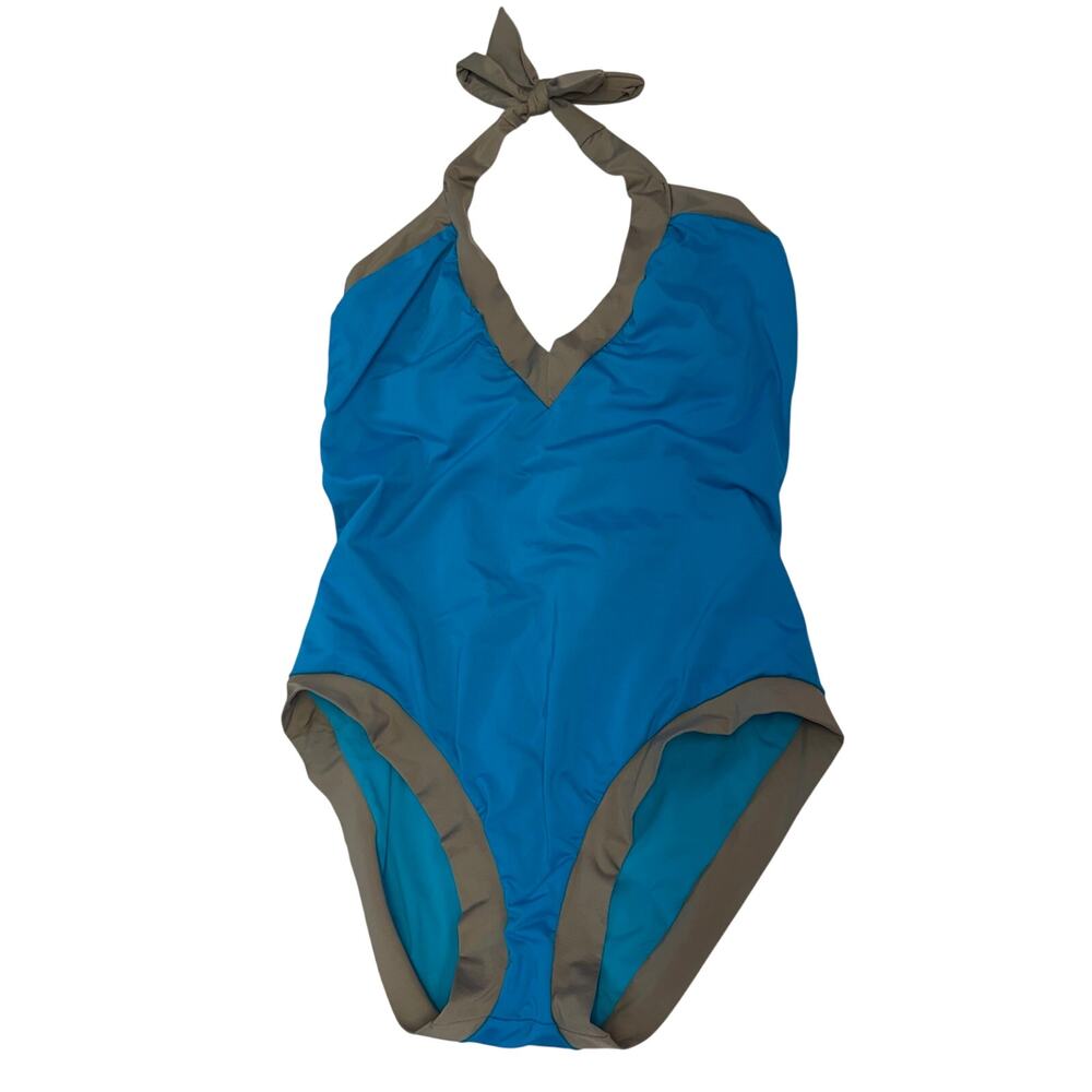 TRINA TURK Mayan V-Neck Aqua COLOR BLOCK One Piece SWIMSUIT